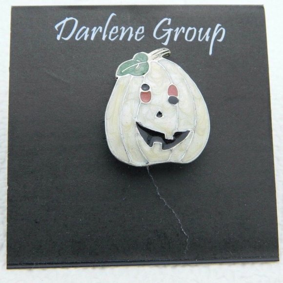 Darlene Group Jewelry - Vintage Halloween Goofy Eyed Pumpkin White Enamel
